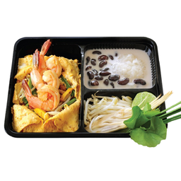 M6 ผัดเส้นจันท์ไข่ห่อกุ้งสด +ข้าวเหนียวถั่วดำ