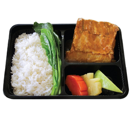 M10 ข้าวซี่โครงหมูอบยอดผัก + ผลไม้รวม