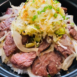 NEGISHIO HARAMI DON ( Stir fried beef outside skirt with salted green onion bowl  )
