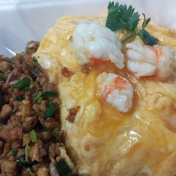 ข้าวราดหมูสับคั่วเกลือ+ราดไข่ข้นกุ้งอร่อยมาก