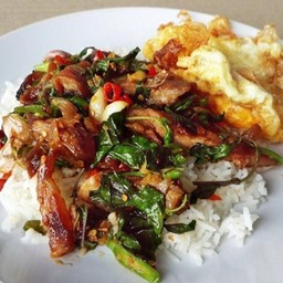 กระเพราคอหมูย่าง