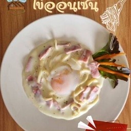 35.1สปาเกตตีคาโบนาร่าใส่ไข่ออนเซน Spaghetti Carbonara with Onsen Egg