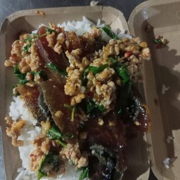 กระเพราไข่เยี่ยวม้าหมูสับราดข้าว