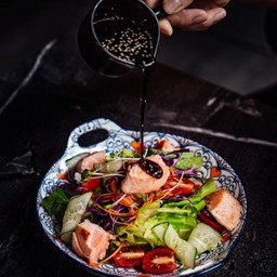 SALMON TERIYAKI SALAD .