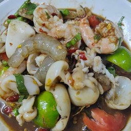 ตำเหลากุ้งสด+กุ้งลวก+ปลาหมึกลวก