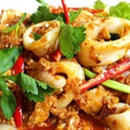 หมึกผัดผงกระหรี่ ราดข้าว