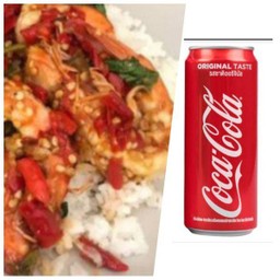 [อร่อยซ่ากับโค้ก]กะเพรากุ้งราดข้าว+โค้ก
