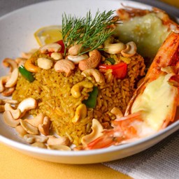 ข้าวคลุกเม็ดท้ายกุ้งแชบ๊วยย่าง