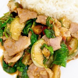 ผัดโหระพาหมูราดข้าว+ไข่ดาว