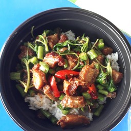 ข้าวราดผัดกระเพราหมูกรอบ