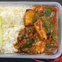 ผัดกะเพราปลากระป๋องราดข้าว