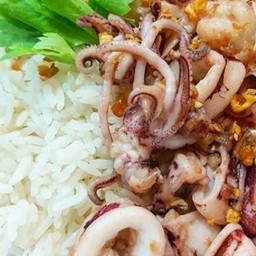 ข้าวปลาหมึกทอดกระเทียม