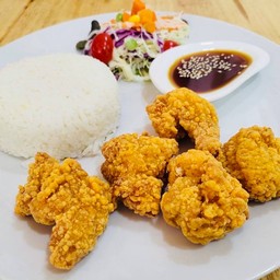 37.ข้าวไก่ทอดคาราอาเกะ Rice with Karaarge Fried Chicken