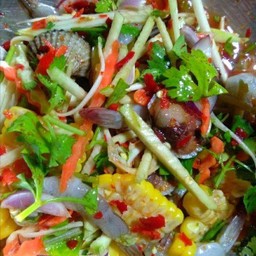 ยำหอยแครงกุ้งสดโพดม่วง