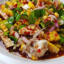 ยำข้าวโพด หมูยอ ทะเล  (น้ำปลาร้า)