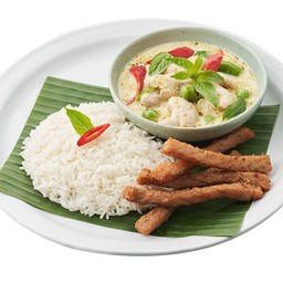 ชุดข้าวเขียวหวานไก่-หมูทอดน้ำปลา