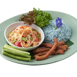 ข้าวมันส้มตำ-หมูทอดน้ำปลา