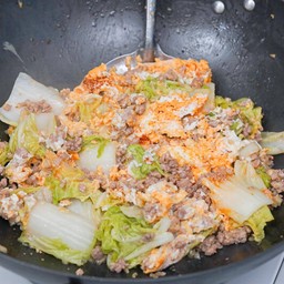 ผักกาดขาวผัดไข่+ข้าวหอม