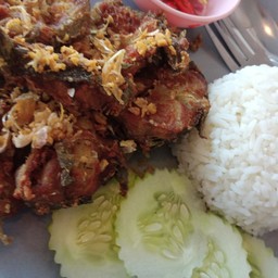 ปลาดุกทอดกระเทียมราดข้าว