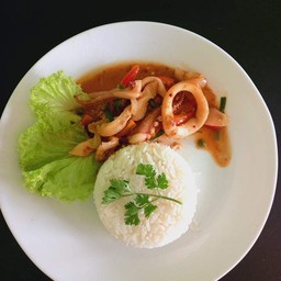 หมึกผัดไข่เค็ม+ข้าว