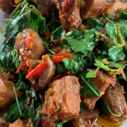 กระเพราหมูตุ๋นราดข้าว