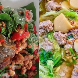 ข้าวกระเพราไข่เยี่ยวม้า+ต้มจืดเต้าหู้หมูสับ