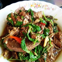 กะเพราเนื้อ ราดข้าว