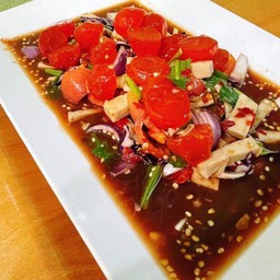 ยำหมูยอไข่แดงเค็ม (ยำปลาร้า)