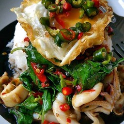 ข้าวกะเพราปลาหมึก