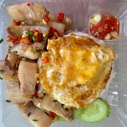 หมูสามชั้นคั่วพริกเกลือราดข้าว+ดาว