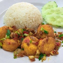 ข้าวราดเต้าหู้คั่วพริกเกลือ