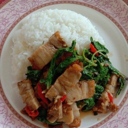 ข้าวราดดระเพราหมูกรอบ