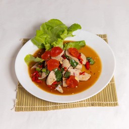 ยำปลาร้าหมูยอไข่แดงเค็ม.