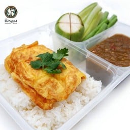 ข้าวน้ำพริกปลาทูปลาร้า + ไข่เจียว