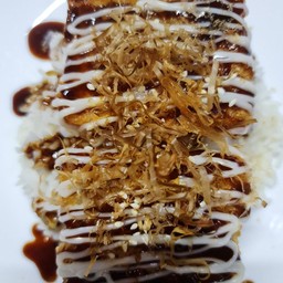 ข้าว+สเต็คปลา ราดซอสทาโกะยากิ