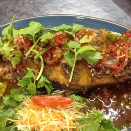 ปลากะพงทอดราดพริก ( ตัว )