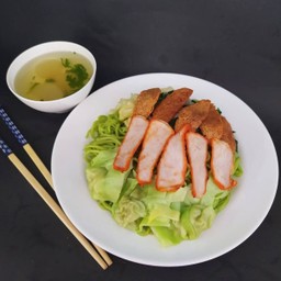 บะหมี่หยกเกี๊ยวแห้งหมูแดง