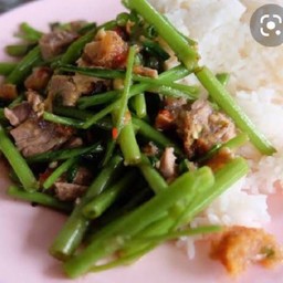 ข้าวผักบุ้งหมูสับ