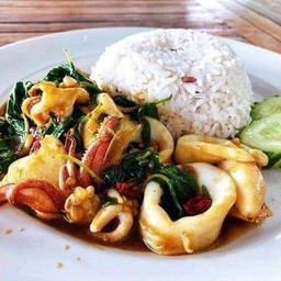 ข้าวกะเพราปลาหมึก