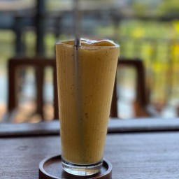 mango-passionc fruit-cucumber shake with mint syrup