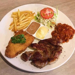 สเต็กหมู+ปลาทอด