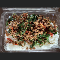 กระเพาหมูสับ  ราดข้าว