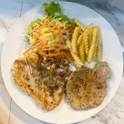 สเต็กอกไก่+สันคอหมู