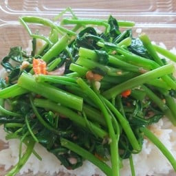 ผัดผักบุ้งราดข้าว