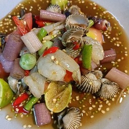 เหลาสายบัว กุ้งสด หอยเเครง (ปลาร้า)