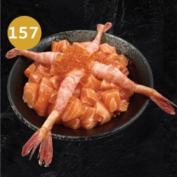 157. ข้าวหน้ากุ้งอามาเอบิ+ ปลาแซลมอน+ ไข่ปลาแซลมอน