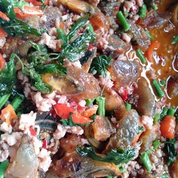 กระเพราไข่เยี่ยวม้าหมูสับ