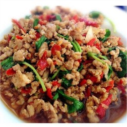 กระเพราหมูสับราดข้าว