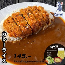 ข้าวหน้าหมูทอดแกงกะหรี่(ฟรีชาซุปสลัด)