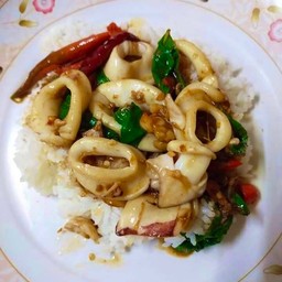 ข้าวกะเพาปลาหมึก